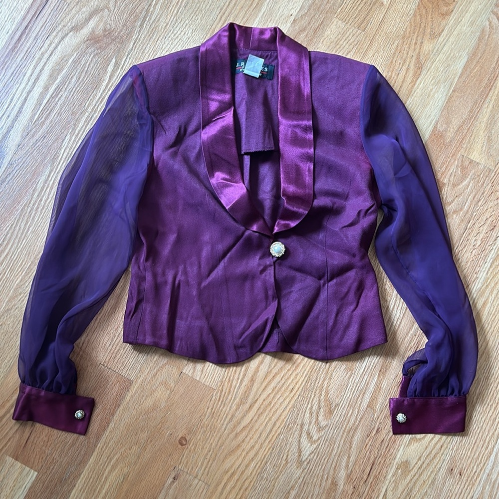 Vintage J.R Nites by Caliendo Women’s Purple Evening Jacket Sheer Sleeves